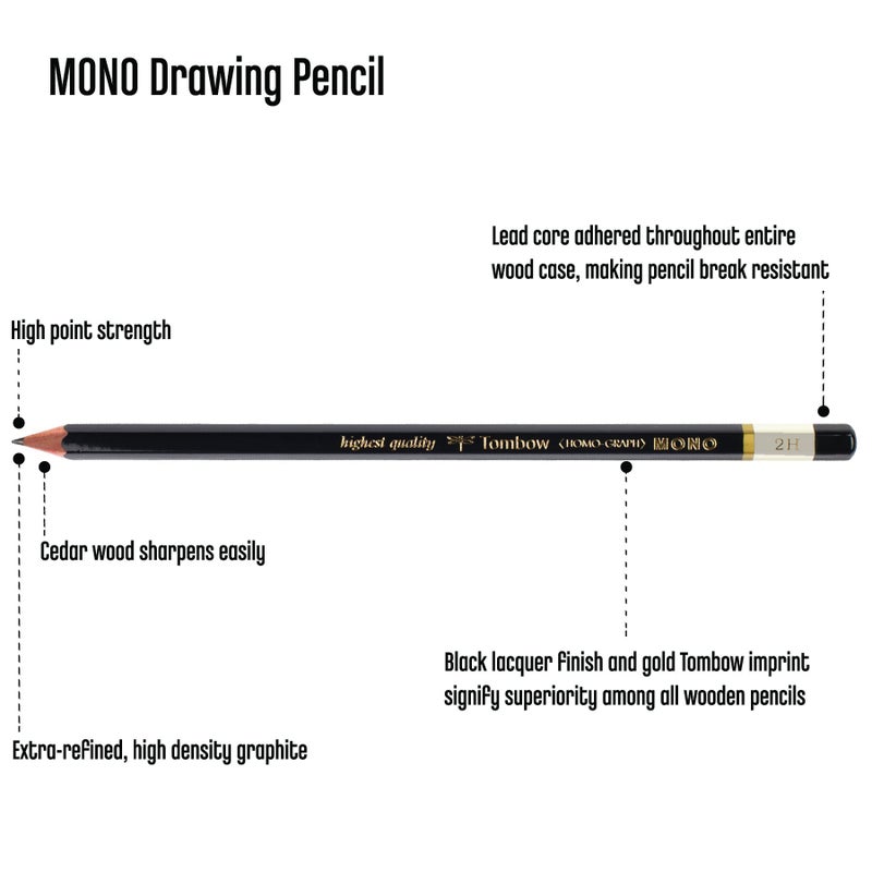 Tombow 51512 MONO Drawing Pencil, 2H, Graphite 12-Pack - Image 3